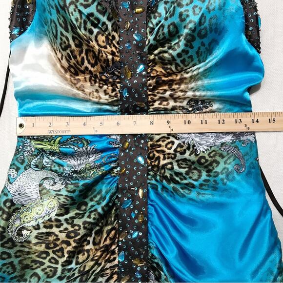 Ignite Evenings by Carol Lin Satin Gown Dress Ruched Cage Open Back Formal - Picture 15 of 16